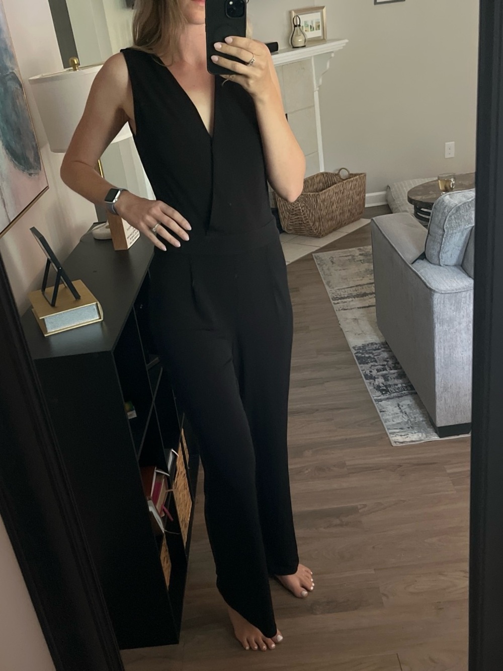Sleeveless Black Straight-Leg Jumpsuit with V-Neck